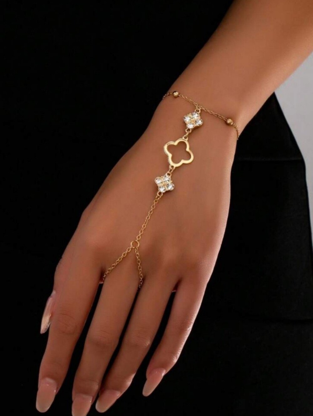 Golden Clover Crystal Hand Chain Bracelet